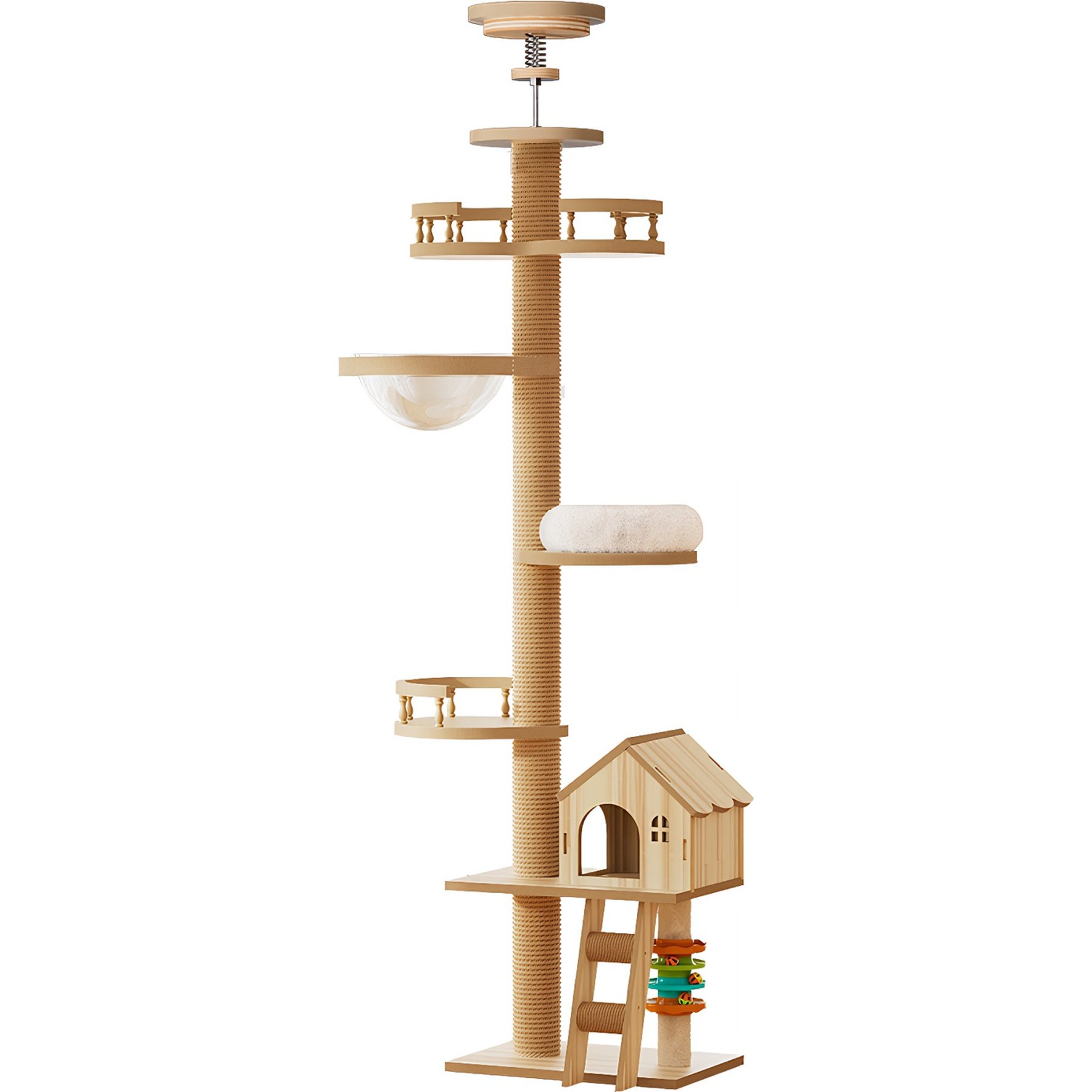 Cesicia Adjustable Height 92.4-in Floor to Ceiling Cat Tree with Scratching Post, Natural