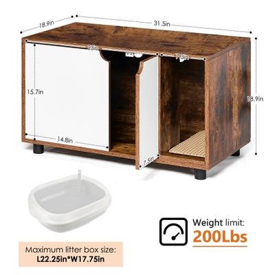 Show full view: Cesicia Double Doors Cat Litter Box Enclosure, White/Vintage slide 3 of 10