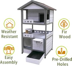 Cesicia Feral Villa Shelter Weatherproof Three Story Outdoor Cat House with Balcony, Gray slide 2 of 7