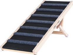 Cesicia Folding Adjustable Wooden 39.3-in Long, Adjustable from 15 to 22-in Bed Dog & Cat Ramp, Black/Natural