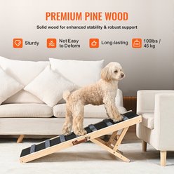 Cesicia Folding Adjustable Wooden 39.3-in Long, Adjustable from 15 to 22-in Bed Dog & Cat Ramp, Black/Natural slide 2 of 7