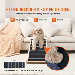 Cesicia Folding Adjustable Wooden 41.3-in Long, Adjustable from 13.77 to 25.59-in Bed Dog & Cat Ramp, Black/Natural slide 2 of 6