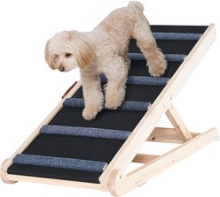Cesicia Folding Adjustable Wooden 41.3-in Long, Adjustable from 13.77 to 25.59-in Bed Dog & Cat Ramp, Black/Natural