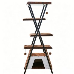 Cesicia Multi-Level Caves, Large Perch & Removable Pad 73-in Wooden Cat Tree with Scratching Post, Brown