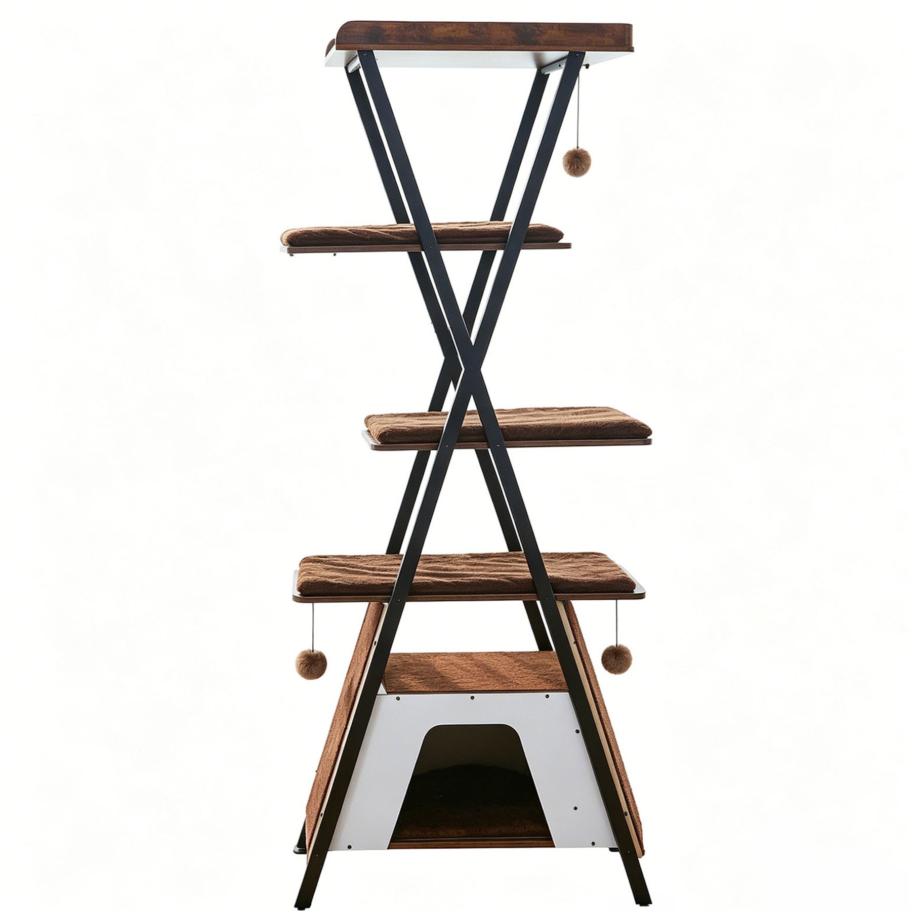 Cesicia Multi-Level Caves, Large Perch & Removable Pad 73-in Wooden Cat Tree with Scratching Post, Brown