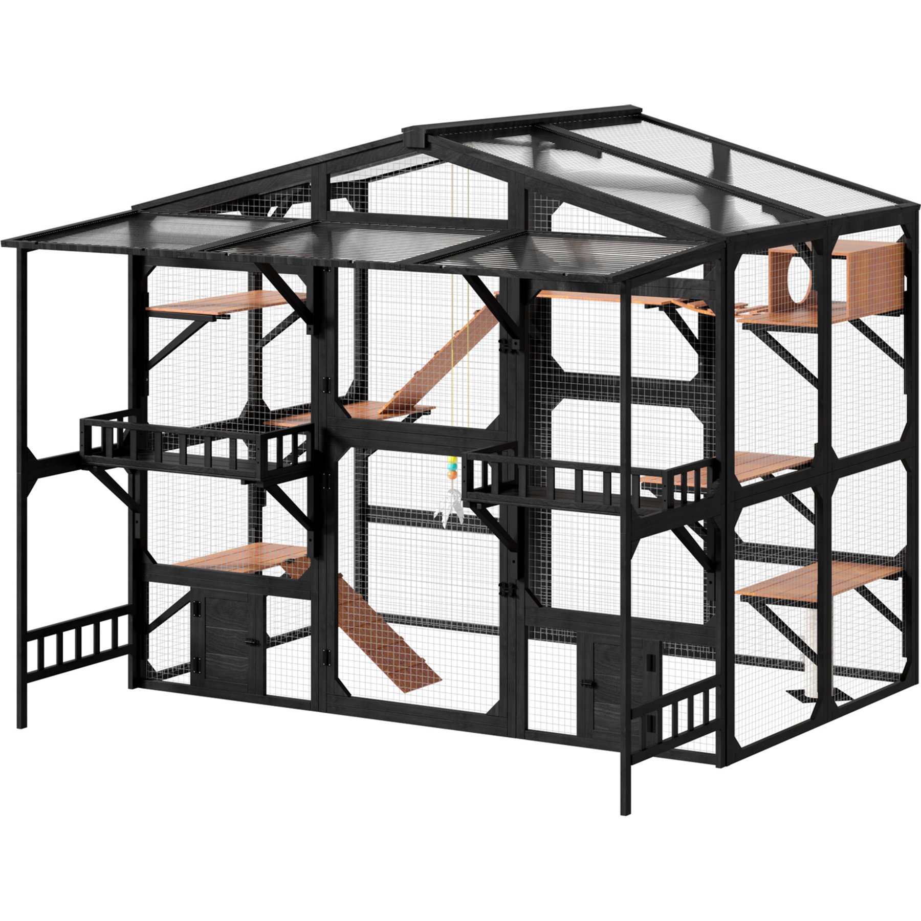 Cesicia Pine Wood Outdoor Cat House with Weatherproof Roof & Storage, Black