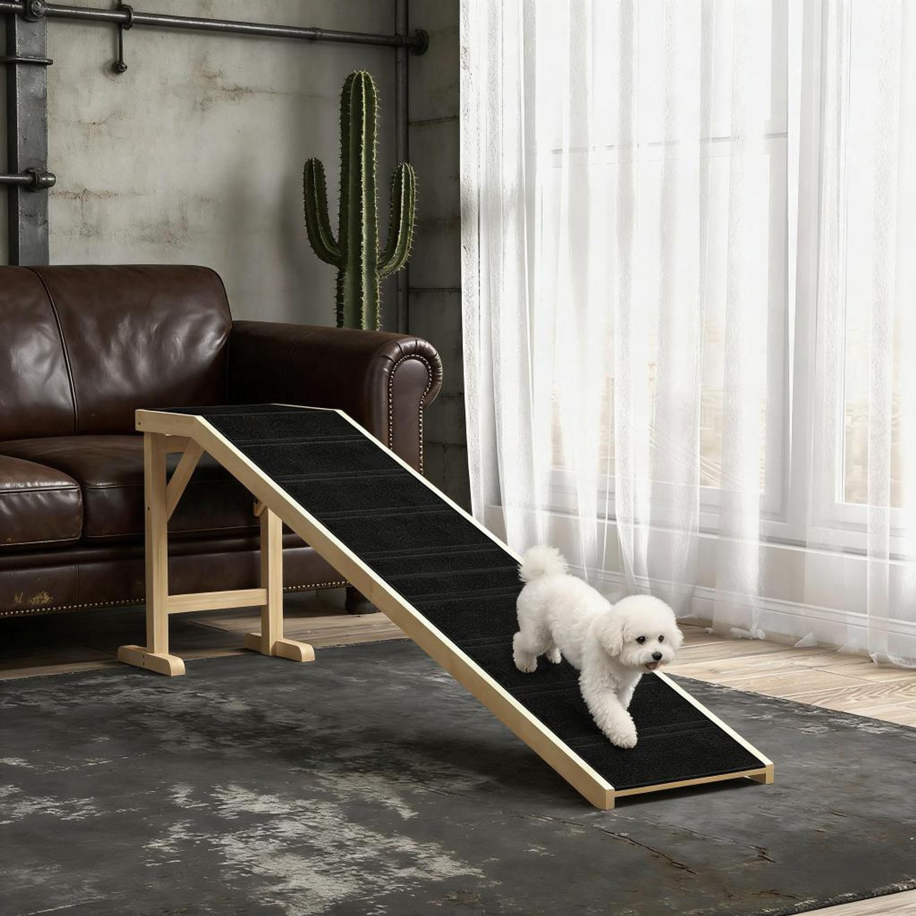 Cesicia Practical Pine Wood Non-Slip Tread Dog & Cat Ramp, Large, Black