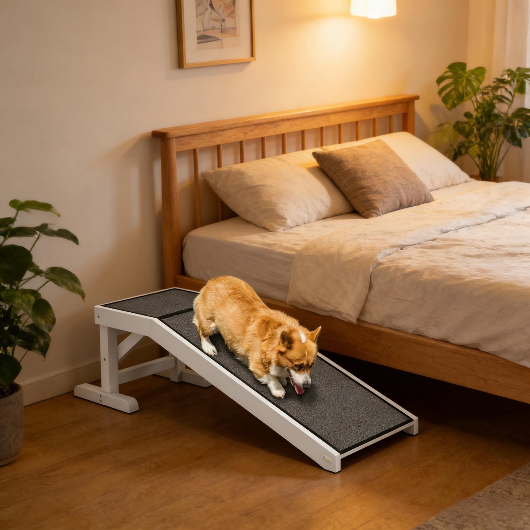 Cesicia Practical Pine Wood Non-Slip Tread Dog & Cat Ramp, Large, Dark Grey