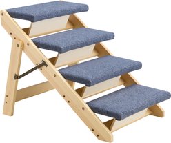 Cesicia Wood 4-Steps Floded Flat Design, Stable & Sturdy Ladder Foldable Dog & Cat Stairs, Gray