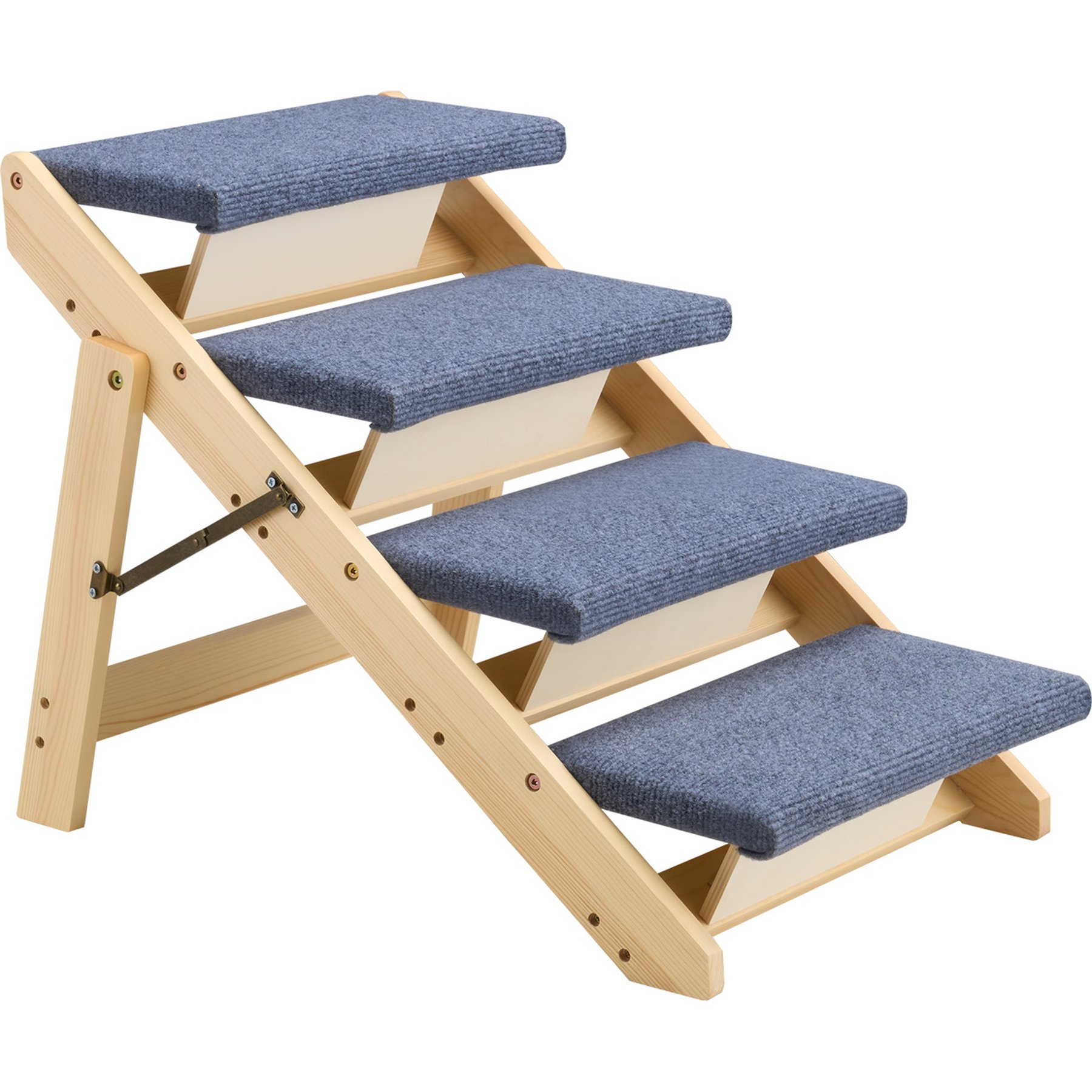 Cesicia Wood 4-Steps Floded Flat Design, Stable & Sturdy Ladder Foldable Dog & Cat Stairs, Gray