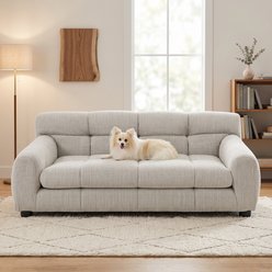 Cfowner Elevated Backrest & Armrests, Soft Memory Foam, Durable Linen Couch Furniture style sofa Dog Bed, Medium: 38-in, Beige