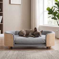 Cfowner Elevated with Solid Wood Legs & Bent Soft Backrest, Cat Stool with Velvet Cushio Kitten, Furniture-Style-Sofa Dog Bed, Large, Light Gray & Natural slide 1 of 6