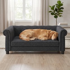 Cfowner Memory Foam Couch with Washable Fabric, Removable Cushion, Furniture Style Sofa Dog Bed, Medium, Black