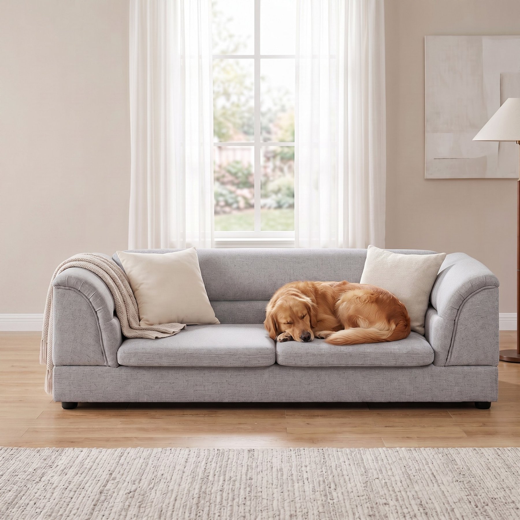 Cfowner Oversized Curved Armrest Rectangular, Linen Fabric Comfort Couch furniture-style-sofa Dog Bed, Large, Light Gray
