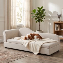 Cfowner Oversized Modern Couch with Irregular Wave Backrest & Single Armrest, Breathable Linen Fabric, Soft Foam Cushion, Low Plastic Feet Furniture-Style-Sofa Dog Bed, Large: 55-in, Beige