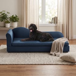 Cfowner Oversized Modern Couch with Irregular Wave Backrest & Single Armrest, Breathable Linen Fabric, Soft Foam Cushion, Low Plastic Feet Furniture-Style-Sofa Dog Bed, Large: 55-in, Dark Blue