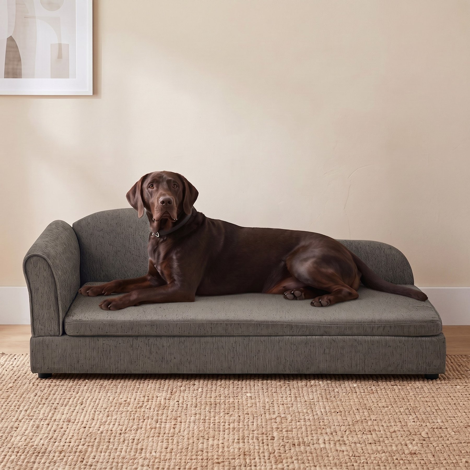 Cfowner Oversized Modern Couch with Irregular Wave Backrest & Single Armrest, Breathable Linen Fabric, Soft Foam Cushion, Low Plastic Feet Furniture-Style-Sofa Dog Bed, Large: 55-in, Dark Gray