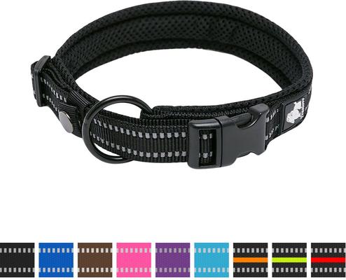 Show full view: Chai's Choice Comfort Cushion 3M Polyester Reflective Dog Collar, Black, Small: 13.8 to 15.7-in neck, 4/5-in wide slide 3 of 6