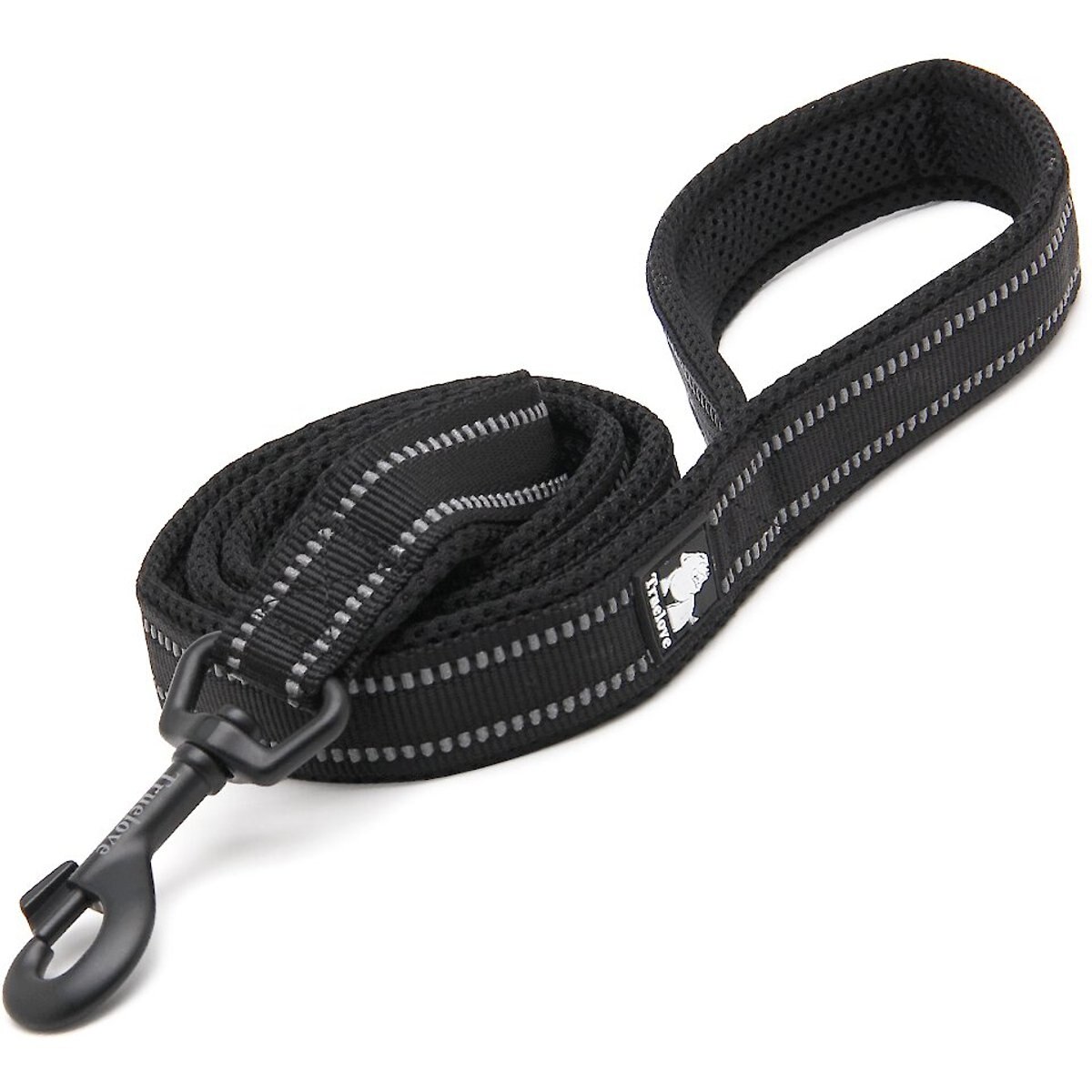 Chai's Choice Premium Outdoor Adventure Padded 3M Polyester Reflective Dog Leash, Black, 6.5-ft long, 1-in wide