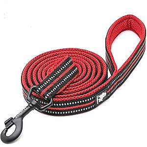Chai's Choice Premium Outdoor Adventure Padded 3M Polyester Reflective Dog Leash, Red, 6.5-ft long, 1-in wide
