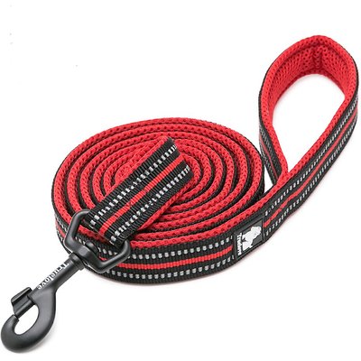 Chai's Choice Chai's Choice Premium Outdoor Adventure Padded 3M Polyester Reflective Dog Leash, Red, 6.5-ft long, 1-in wide
