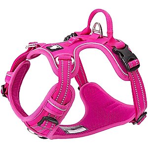 Chai's Choice Premium Quick Release Outdoor Adventure 3M Polyester Reflective Front Clip Dog Harness, Medium, Fuchsia
