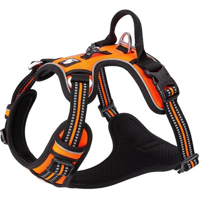 Chai's Choice Chai's Choice Premium Quick Release Outdoor Adventure 3M Polyester Reflective Front Clip Dog Harness, Medium, Orange