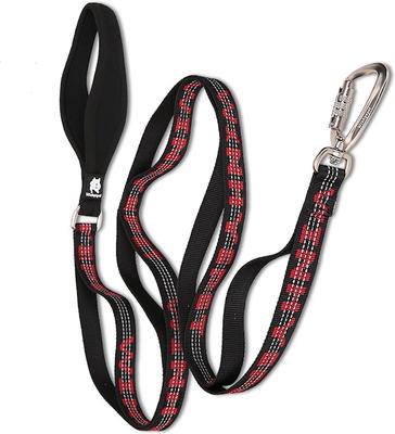 Show full view: Chai's Choice Premium Trail Runner Multi Handle Heavy Duty Training Polyester Reflective Dog Leash, Black/Red, Large: 4.5-ft long, 1-in wide slide 2 of 7
