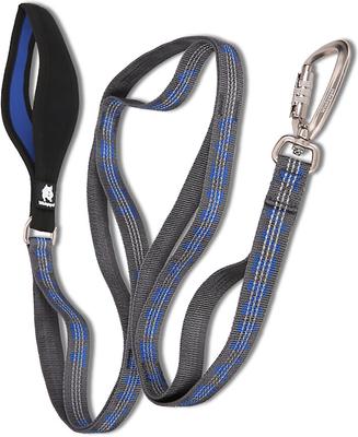 Show full view: Chai's Choice Premium Trail Runner Multi Handle Heavy Duty Training Polyester Reflective Dog Leash, Blue/Gray, Large: 4.5-ft long, 1-in wide slide 2 of 8