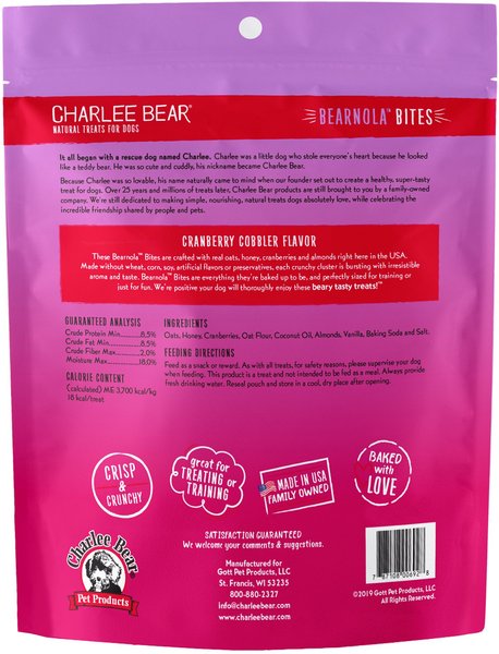 Charlee Bear Bearnola Bites Cranberry Cobbler Flavor Dog Treats, 8-oz bag