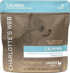 Charlotte's Web Chicken Flavored Chew Calming Full Spectrum Hemp Extract Health Supplement for Dogs, 6 count
