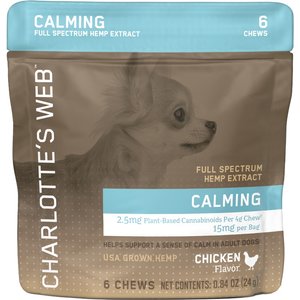 Charlotte's Web Chicken Flavored Chew Calming Full Spectrum Hemp Extract Health Supplement for Dogs, 6 count
