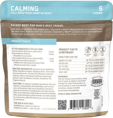 Show full view: Charlotte's Web Chicken Flavored Chew Calming Full Spectrum Hemp Extract Health Supplement for Dogs, 6 count slide 3 of 4