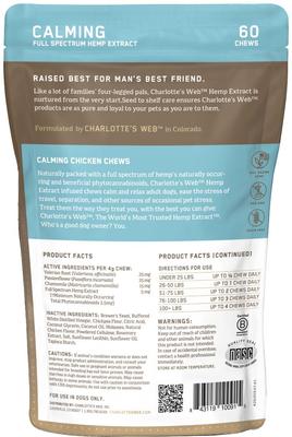 Show full view: Charlotte's Web Chicken Flavored Chew Calming Full Spectrum Hemp Extract Health Supplement for Dogs, 60 count slide 3 of 5
