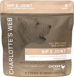 Charlotte's Web Chicken Flavored Chew Hip & Joint Full Spectrum Hemp Extract Health Supplement for Dogs, 6 count