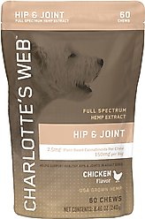 Charlotte's Web Chicken Flavored Chew Hip & Joint Full Spectrum Hemp Extract Health Supplement for Dogs, 60 count