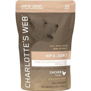 Charlotte's Web Chicken Flavored Chew Hip & Joint Full Spectrum Hemp Extract Health Supplement for Dogs, 60 count