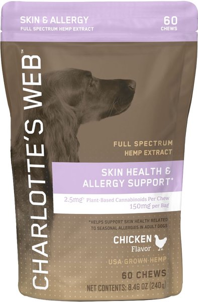 Charlotte's Web Chicken Flavored Chew Skin Health & Allergy Full Spectrum Hemp Extract Health Supplement for Dogs