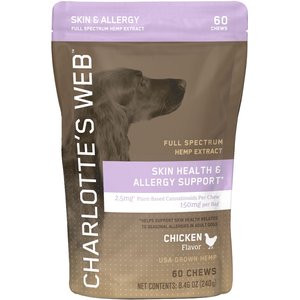 Charlotte's Web Chicken Flavored Chew Skin Health & Allergy Full Spectrum Hemp Extract Health Supplement for Dogs, 60 count
