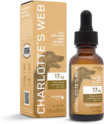Show full view: Charlotte's Web Full Spectrum Hemp Extract Chicken Flavored Liquid Calming Supplement for Dogs, 30-ml bottle slide 1 of 8