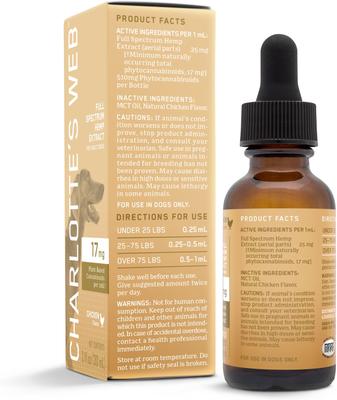 Show full view: Charlotte's Web Full Spectrum Hemp Extract Chicken Flavored Liquid Calming Supplement for Dogs, 30-ml bottle slide 4 of 8