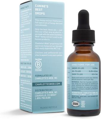 Show full view: Charlotte's Web Full Spectrum Hemp Extract Unflavored Liquid Calming Supplement for Dogs, 30-ml bottle slide 5 of 8