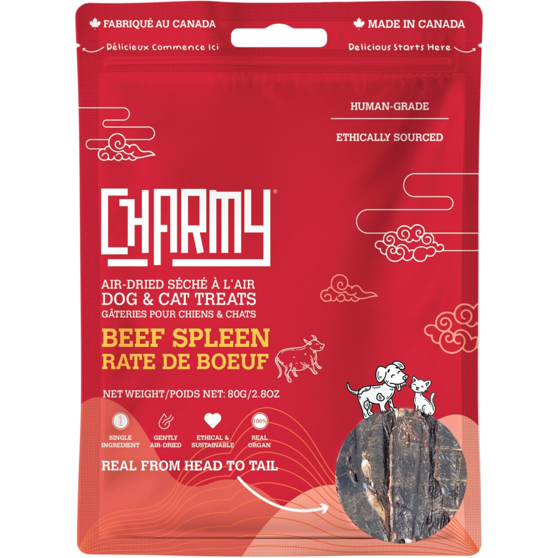 Charmy Beef Spleen Air-Dried Dog & Cat Treats, 2.80-oz bag