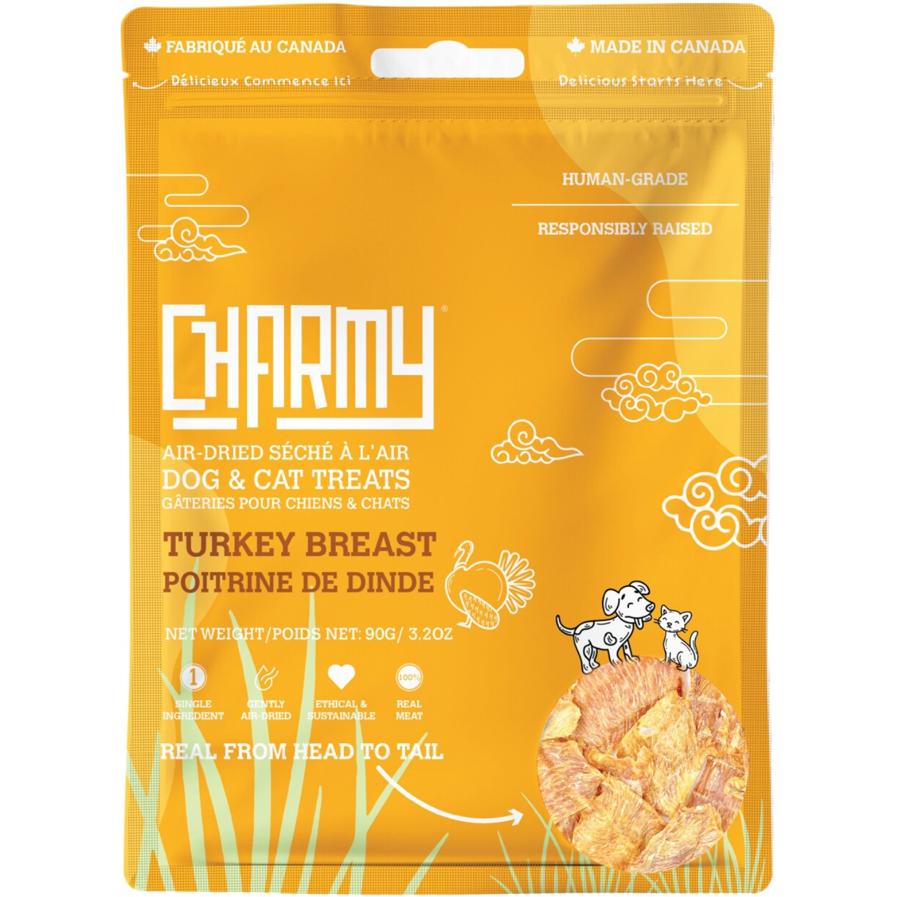Charmy Turkey Breast Air-Dried Dog & Cat Treats, 3.2-oz bag