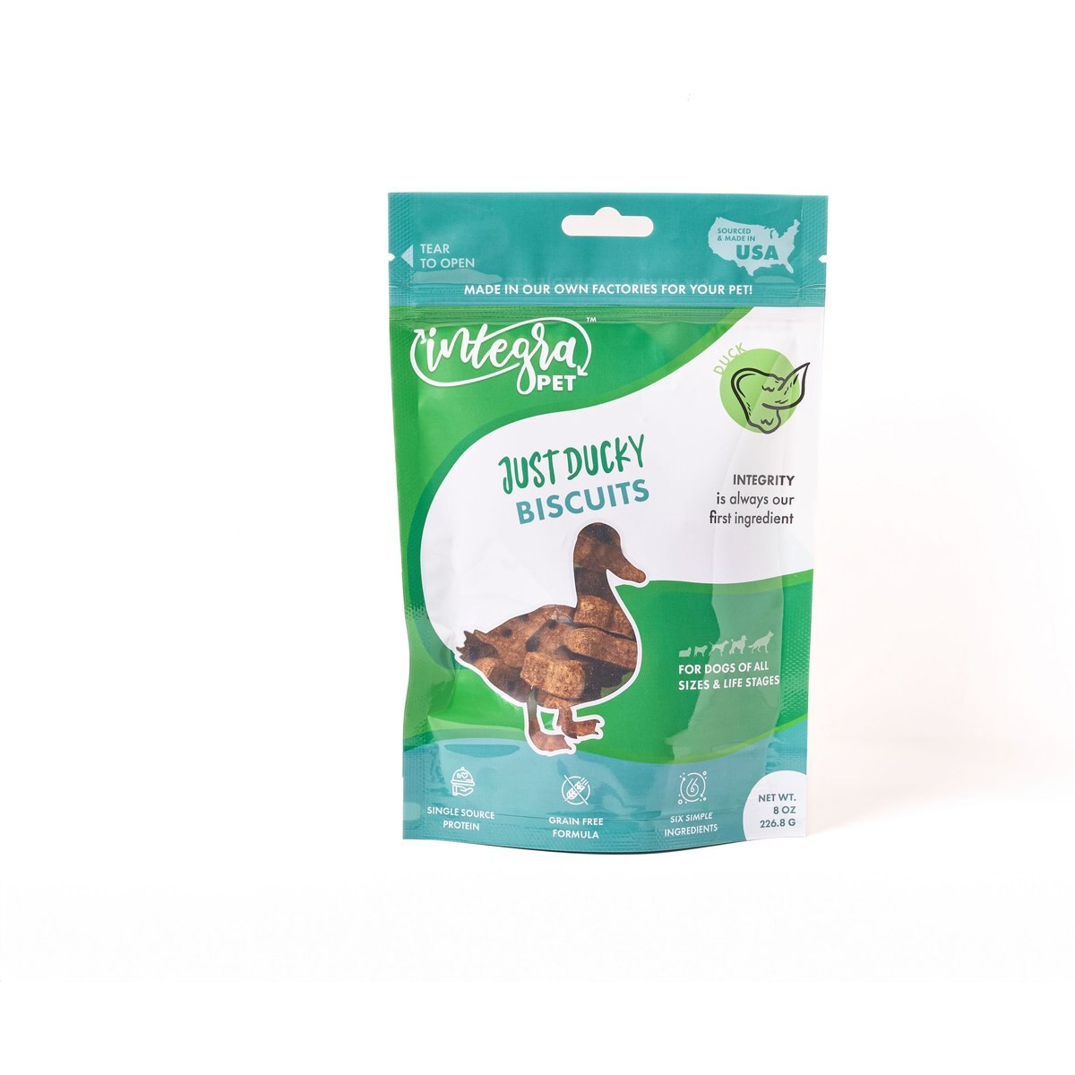 Chasing Our Tails Integra Pet Just Ducky Biscuits Grain-Free Dog Treats, 8-oz bag