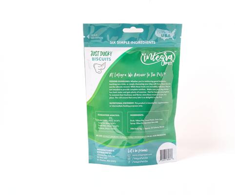 Show full view: Chasing Our Tails Integra Pet Just Ducky Biscuits Grain-Free Dog Treats, 8-oz bag slide 3 of 6