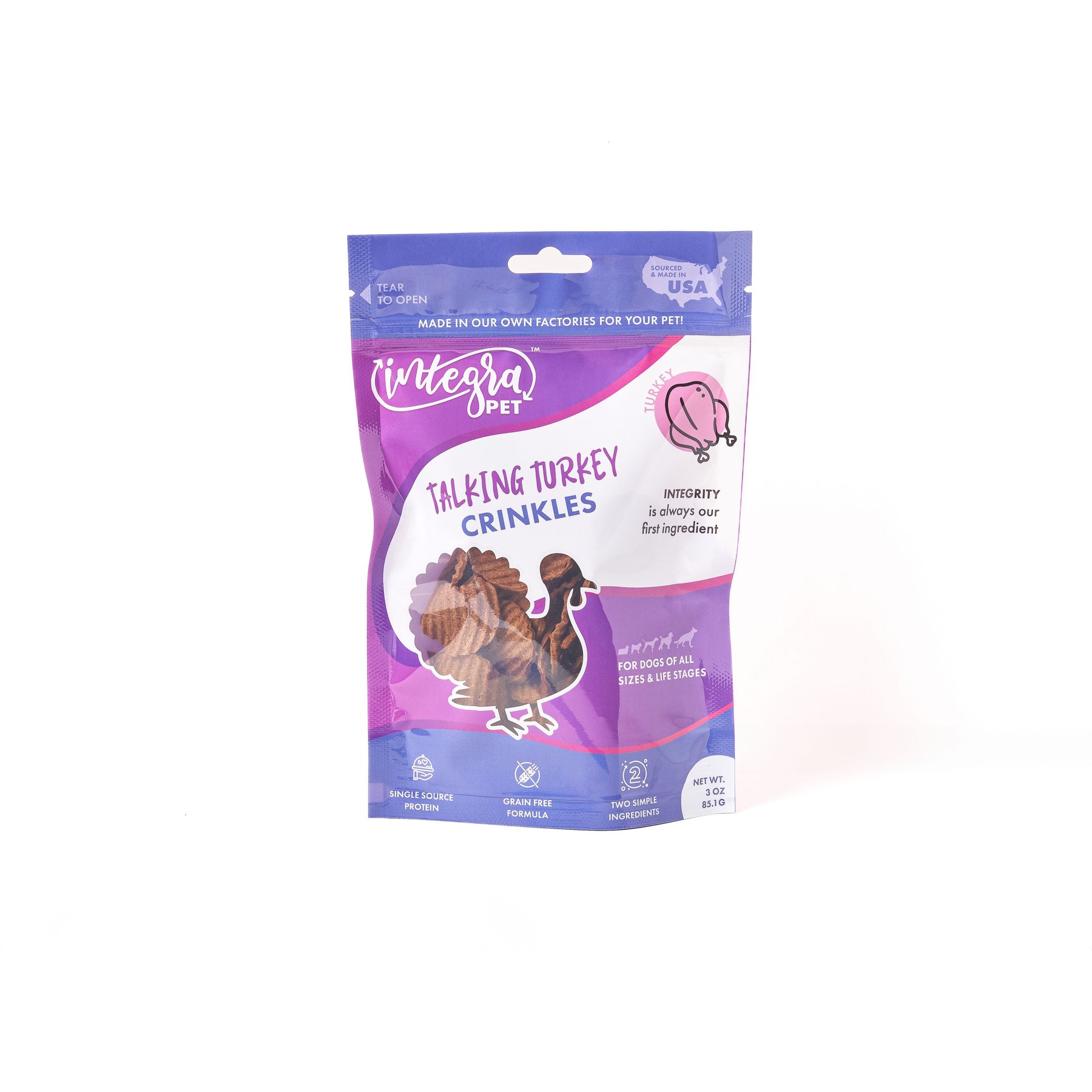 Chasing Our Tails Integra Pet Talking Turkey Crinkles Grain-Free Dog Treats, 3-oz bag