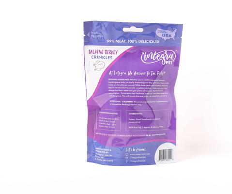 Show full view: Chasing Our Tails Integra Pet Talking Turkey Crinkles Grain-Free Dog Treats, 3-oz bag slide 3 of 6