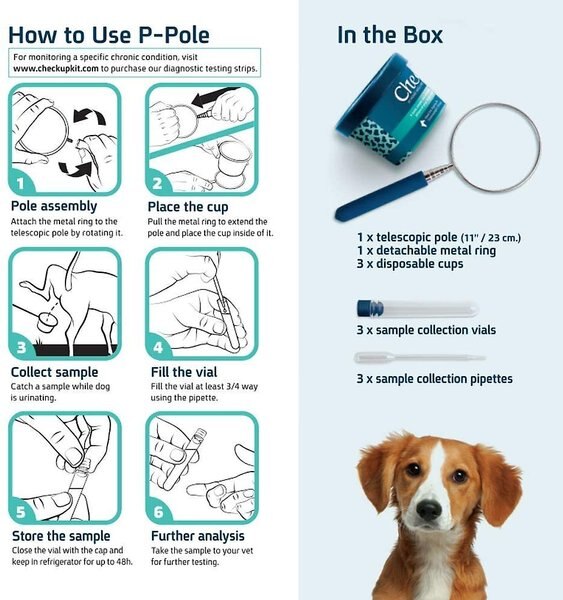CheckUp P-Pole Telescopic Pole, Cups, Pipettes & Vials Dog Urine Collection Pack