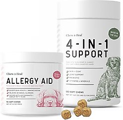 Chew + Heal 4-IN-1 Support Chews Dog Supplement & Chew + Heal Allergy Aid Chews Dog Supplement, 210 count